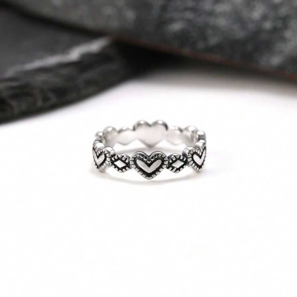 New Sterling Silver S925 Heart Pattern Ring